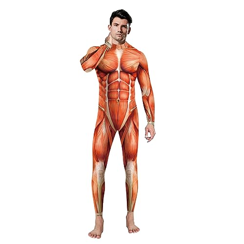 Urmycos Enterizo de cosplay con estampado muscular 3D para hombre, disfraz de Halloween, traje sexy, Textura muscular, S