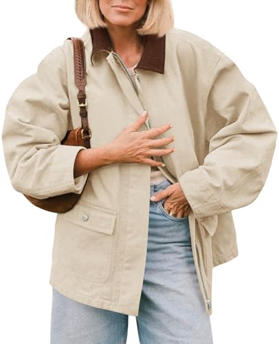 Veste de grange surdimensionnée Tankaneo bicolore avec fermeture éclair et poches pour femme