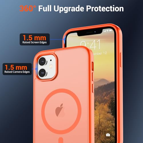 Image of SUPFINE Magnetic for iPhone 11 Case(Compatible with MagSafe)(Military Grade Drop Protection) Slim Translucent Matte Shockproof with Anti-Fingerprint Phone Case,Orange