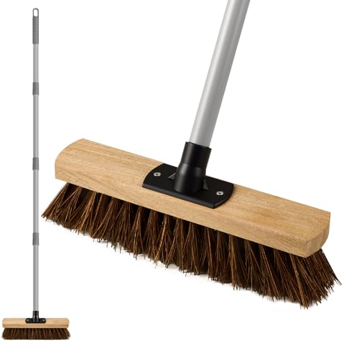 Image of Mitclear 12IN Outdoor Garden Broom Heavy Duty with Long Handle(55IN), Yard Sweeping Brush with Natural Bassine Hard Bristle & Metal Poles, Stiff Broom for Decking, Driveway, Garage, Garden, Yard