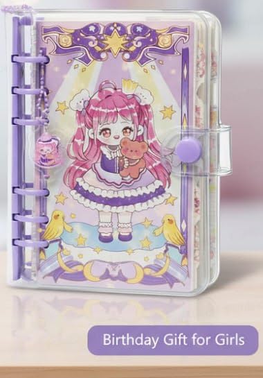 Image of Korean Stationery Mini Transparent 3-Hole Binder Spiral Diary Notebook - Cute Kawaii Portable Journal Notebook Agenda for Girls & Students (80+ Pages) MIMIMI GIRL THEME