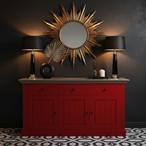 Image of APRODZ Solid Wood Alegre Sideboard Storage Cabinet for Living Room | Deep Red