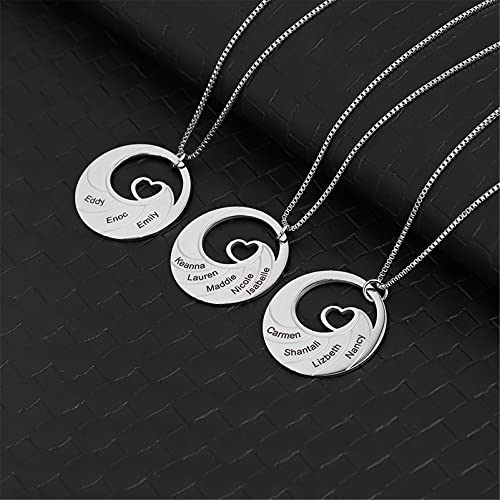 Bauma Auto Personalized Mothers 3/4/5 Name Necklace Customize Round Pendant Necklace Engrave Name Jewelry For Mom Women, Wife, Girls (5 Names) #TOP3