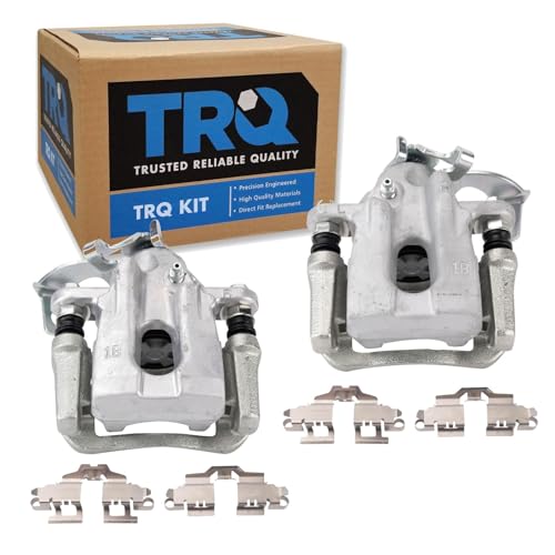 Image of TRQ Rear Driver and Passenger Side Brake Caliper Set Caliper Brackets Hardware Compatible with 2010-2015 Toyota Prius