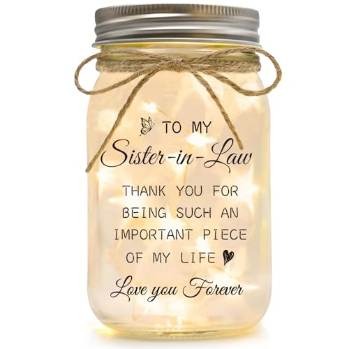 Luckyyds Sister in Law Gifts, Mason Jar Night Lights - Gifts for Sister in Law Birthday Christmas...
