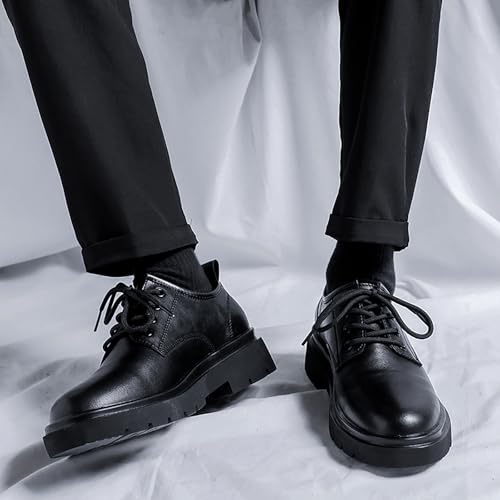 Men's Black Leather Platform Oxfords - Lace-Up Business Dress Shoes with Round Toe & Non-Slip Sole, Vintage Low Top Design for Work & Office4