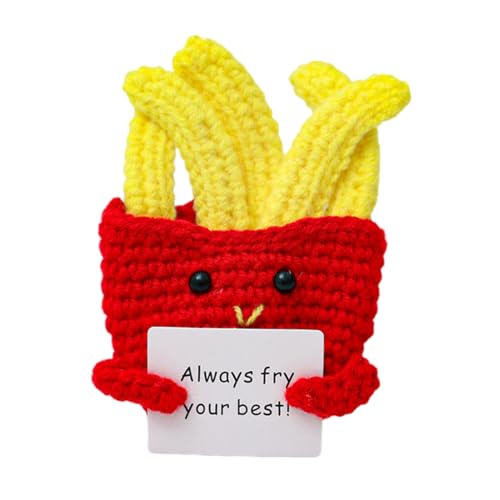SGERUFZ Lustige Positive Pommes Geschenke, Handgemachte Emotionale Unterstützung, Gestrickte Kartoffeln mit Frontkarte, French Fries Schreibtisch Dekoration