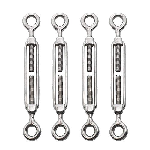 Augiimor 4PCS Eye & Eye Turnbuckle Wire Rope Tension M5 304 Stainless Steel Eye to Eye Turnbuckle Heavy Duty Wire Rope Tension