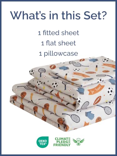 Image of Kids Twin Size Sports Bed Sheets - 3 Piece Kids Sports Sheet Set - Game Day Bedding - Ultra-Soft, Cute & Cozy - Breathable & Machine Washable - Wonderful Fun Bed Set for Boys, Girls, Teens & Toddlers