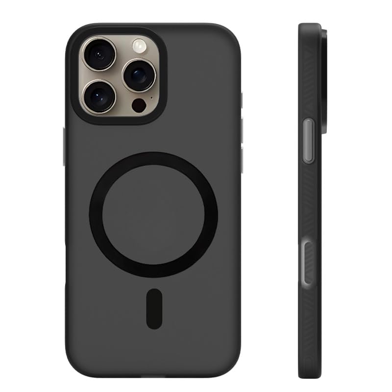 Gruattreay High End Magnetic Suction Case Compatible with iPhone 15 Pro Max Frosted Without Fingerprints Cover For iPhone 15 Pro Max (Black)
