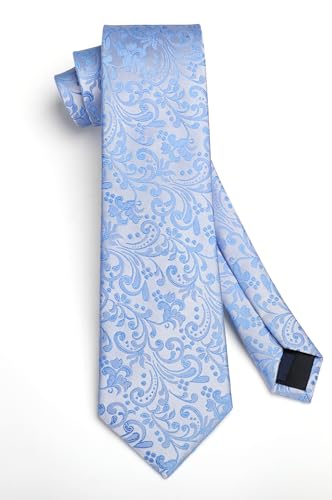 Image of HISDERN Men Floral Ties Woven Classic 3.4 inch Necktie Set Formal Tie Pocket Square for Wedding with Handkerchief Gift Box