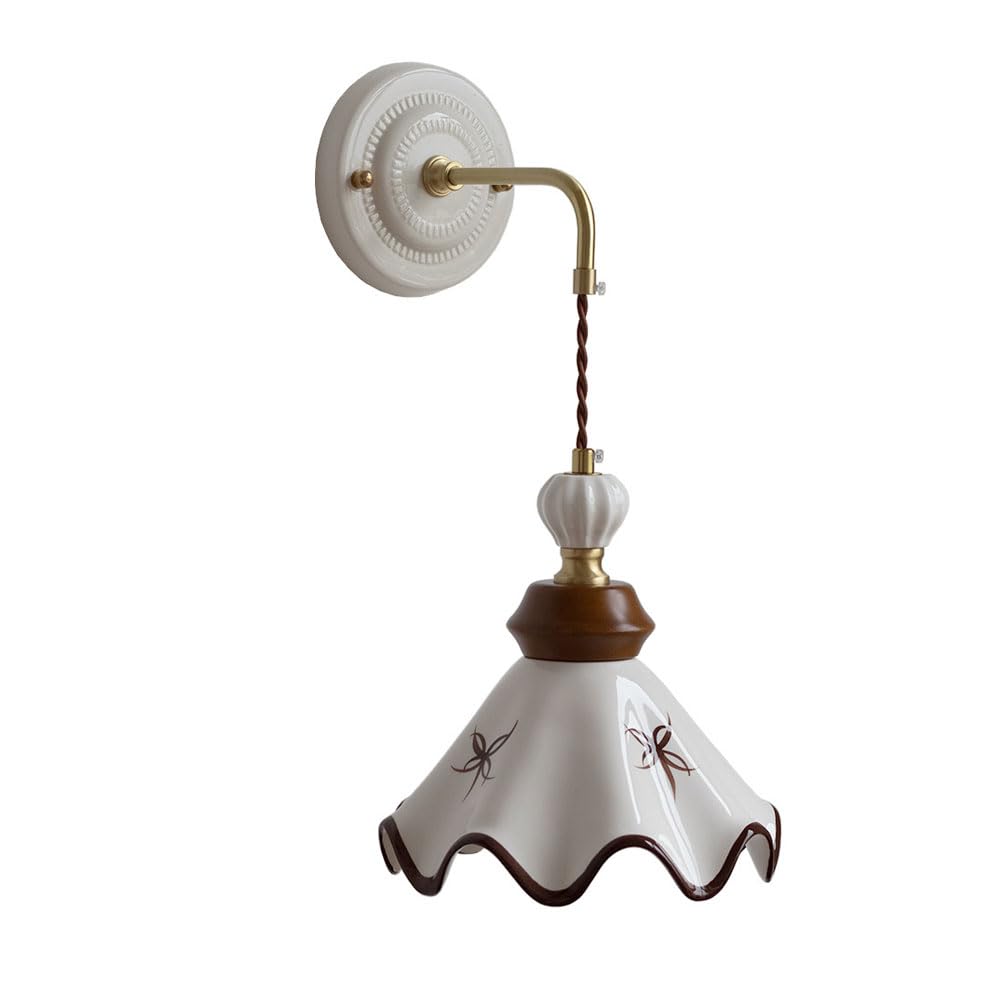 HAIDU French Industrial Style Wall Lamp, E26 Light Source Ceramic Wall Light, Hard Wire Connection Indoor Wall Sconce, Bedroom Corridor Entrance Decorative Lighting Fixtures