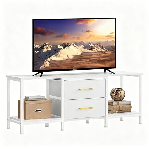 YITAHOME Mueble de TV de hasta 47 Pulgadas, Mueble de TV con 2 cajones de Tela y 2 estantes Abiertos, cómoda de 110 x 30 x 50 cm para Sala de Estar, Sala de Entretenimiento, Muebles de Dormitorio