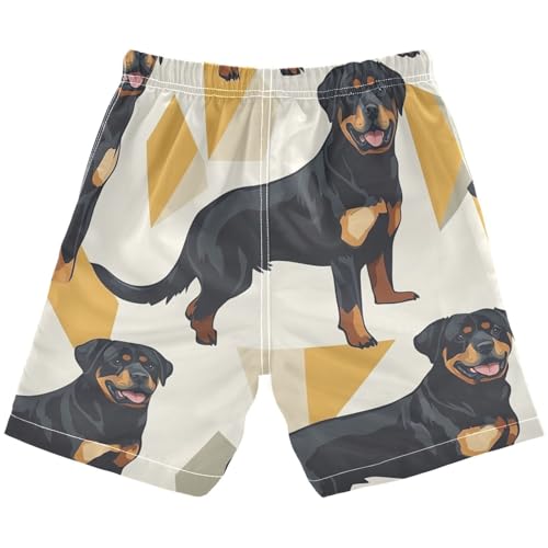 Boys Beach Board Shorts Black Rottweiler Dog Swim Trunk Teen Swimwear2