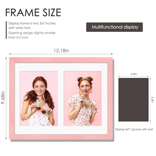 Image of DUENPY 8.5x11 Double 5x7 Picture Frame Double Picture Frame Displays Two 5x7 inch Photos Available Horizontal Wall Mounting Display and Vertical Pink