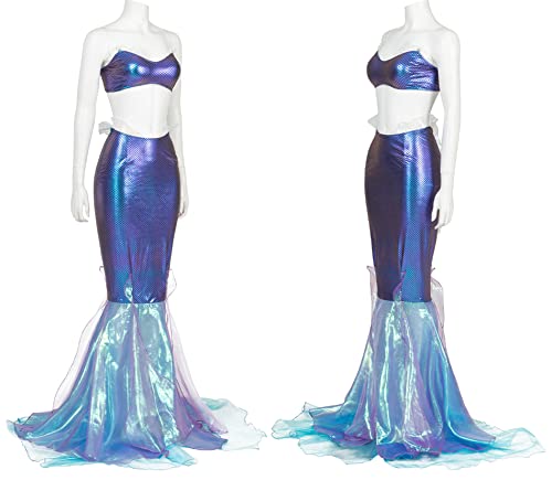 Hovyjumz Women Ariel Costume Mermaid Cosplay Princess Dress Mermaid Fishtail Skirt Live Action Film Halle Bailey Deluxe Set (Blue Fishtail Dress, Large) #TOP1