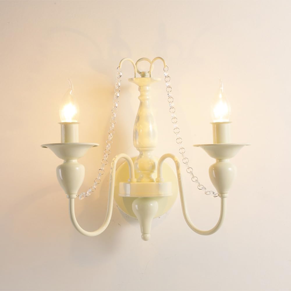Modern Light Luxury Crystal Candle Wall Sconce White Milk Double Candle Wall Sconce Nordic Modern Bedroom Wall Light Hallway Wall Lamp for Farmhouse Girls Room Living Room Porch Entrance