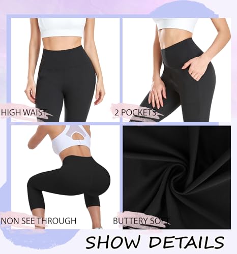BLONGW 3 Pack Capri 3/4 Length Leggings for Women,High Waisted Cropped Leggings Soft Sport Trousers with Pockets for Workout Gym Yoga Fitness Running - Image 4
