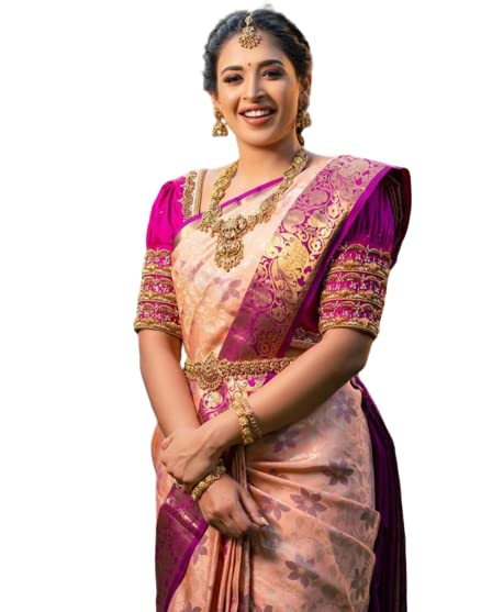 Flosive Ayn Women's Present Banarasi Soft Lichi Silk Saree Beautiful Jacquard Rich Pallu Design Work Zari Woven Silk Style Saree With Soft Lichi Silk Blouse Piece (Peach).