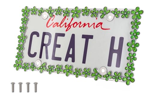 Creathome 3D Shining Daisy Wrenth License Plate Frame from Pure Zinc Alloy Metal Perfect Plate Holder, Chrome with Green by creathome - Used condition - US$12.92