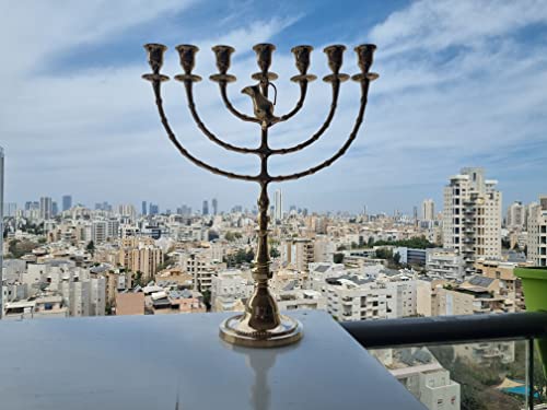 Authentic Menorah Jerusalem Temple 18.5 Inch Height 47 Cm 7 Branches Brass XL + Jug