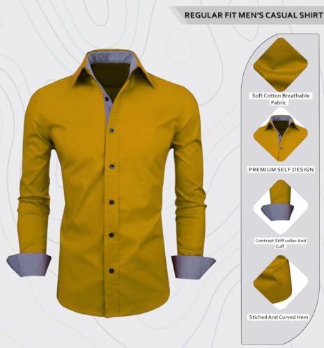 Image of Zombom Men's Solid Cotton Blend Regular Fit Full Sleeve Collared Neck Casual Shirt for Men