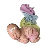 Coberllus Newborn Baby Photography Props Boys Girls Seven-Color Rainbow Wrap Blanket Swaddle Photo Props Posing Set (Pink)
