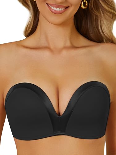 Image of Push Up Strapless Bras for Women Wirefree Non Slip Smoothing Bra Satin Patchwork 34C