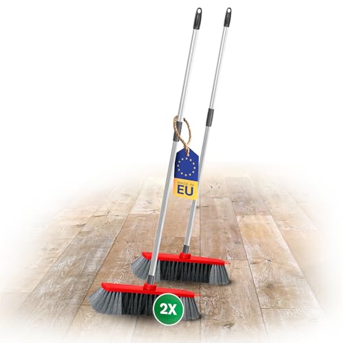 Novaliv 2X Zimmerbesen 30 cm FEINE KUNSTBORSTEN Kehrbesen Rot Saalbesen mit Stiel Teleskopstiel 130 cm - Saalbesen mit Gewinde für 22mm Besenstiele geeignet - Spinnwebenbesen Zimmerbesen Magic Broom