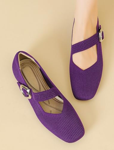 Knit Ballet Flats for Women Casual Square Toe Flat Shoes Comfort Walking Flats Shoes Dressy Outdoor Mary Jane Shoe 20252