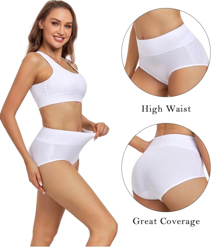image for wirarpa Women's Cotton Underwear Panties High Waisted Full Briefs 4 Pa