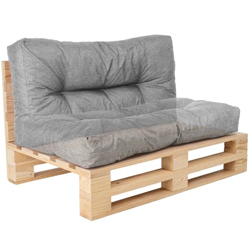 bananair - Cojines para Palets - Tela Resistente, Anti-UV y Repelente al Agua - Muy Cómodo, Relleno de Espuma - Cojines Exterior para Jardín y Terraza (Asiento o Respaldo 120x60 cm, Gris)