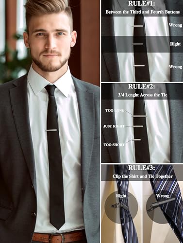 CASSIECA 10PCS Tie Clips for Men Classic Black Gold Blue Silver Red Tie Bar Set for Regular Ties with Elegant Gift Box - Unique Gift for Father, Husband, Wedding, Business - Thumbnail 5