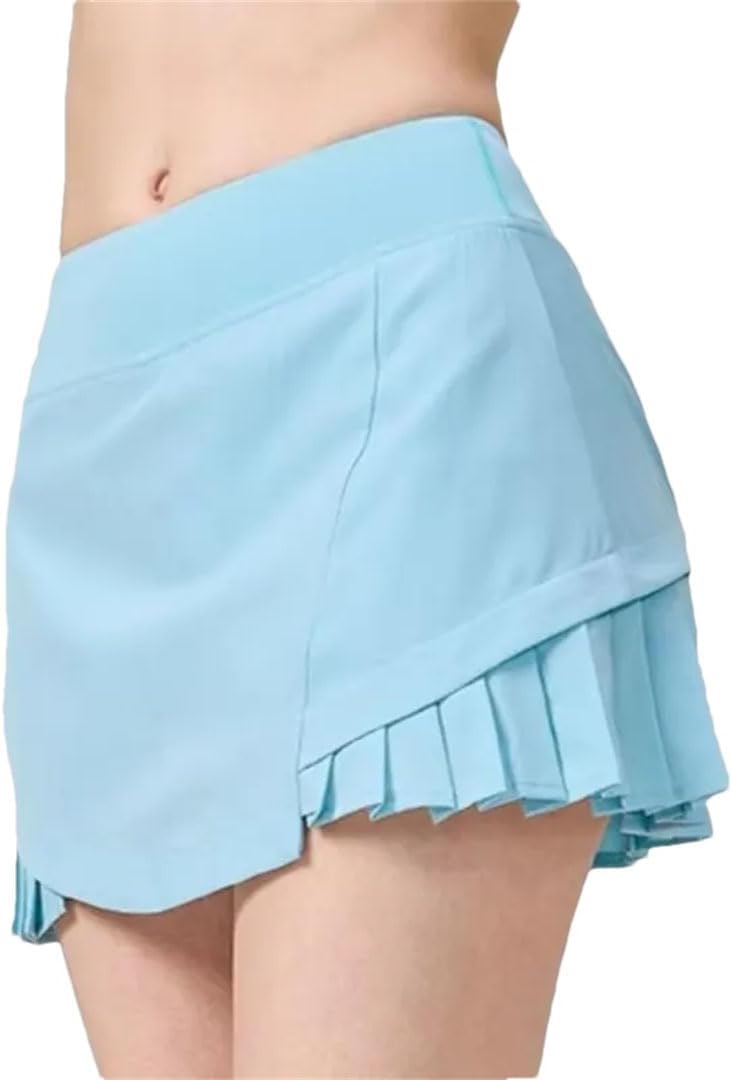 Women Tennis Skirt High Waisted Fitness Sport Golf Pleated Pockets Solid Color Miniskirt