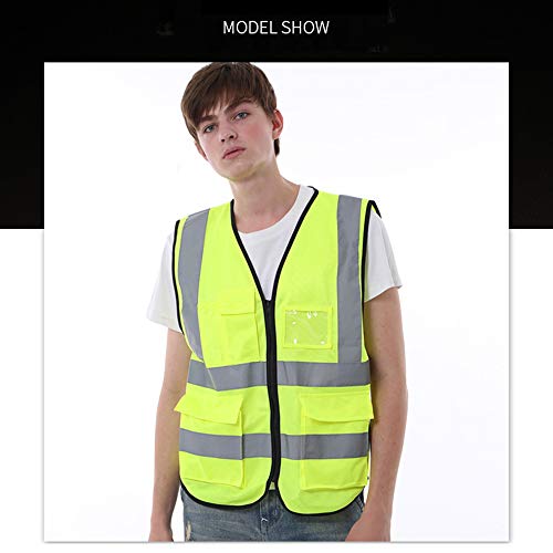 Cucudy Colete Coletes refletivos seguros com bolsos e zíper Colete de trabalho para homens e mulhere