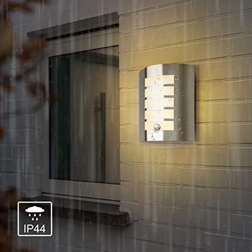 JZ CTG Outdoor Wall Light with PIR Motion Sensor, Stainless Steel LED Security Light - IP44 3000K Warm White
