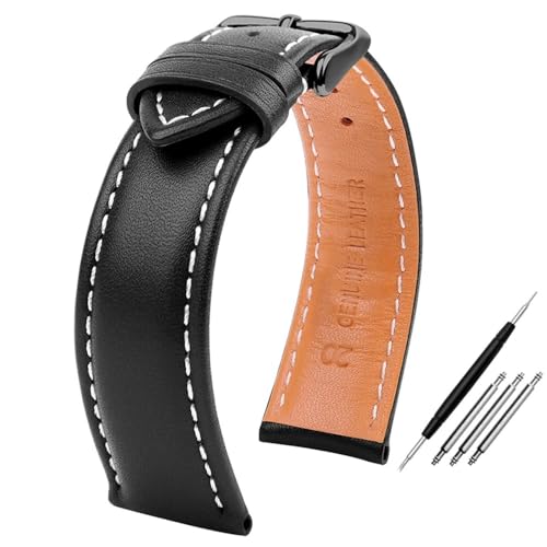 20 mm 21 mm 22 mm 24 mm Band de Surveillance pour / b01 série élégante Veau de Watch stempe (Ligne Blanche Noire BK, 21 mm)