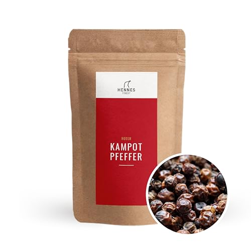 Hennes Finest Kampot Pfeffer Rot - 100g echter Roter Kampot Pfeffer, Roter Pfeffer ganz, Kampot Pepper Rot, Pfeffer für Mühle, Roter Pfeffer Kampot, ganze rote Pfefferkörner, Kambodscha Pfeffer rot