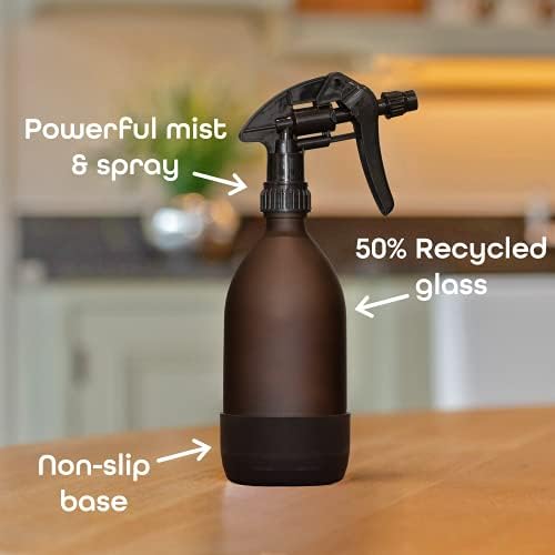 Ultra Reliable Glass Spray Bottle for Cleaning 500ml | Mist and Jet Spray and Non-slip Base | Reusable Eco Empty Spray Bottle