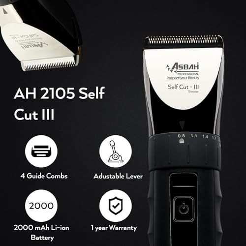 Image of Asbah Professional SELF CUT III Hair Trimmer | Adjustable Lever | Precision Blades | 4 Guide Combs | 2000mAh Li-ion Battery | High-Efficiency Motor