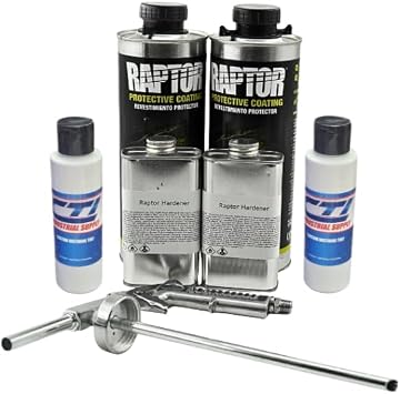 Raptor Truck Bed Liner Kit with Colored GM White Tint and Spray Gun - 2 Liters - Protective Spray On Paint for Coating Trucks, Tailgates, Vehicle Undercoating - Tintable Bedliner Formula