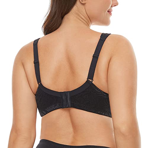 Wingslove Women's Full Coverage Non Padded Comfort Minimizer Wire-Free Bra Plus Size(Black,46C)