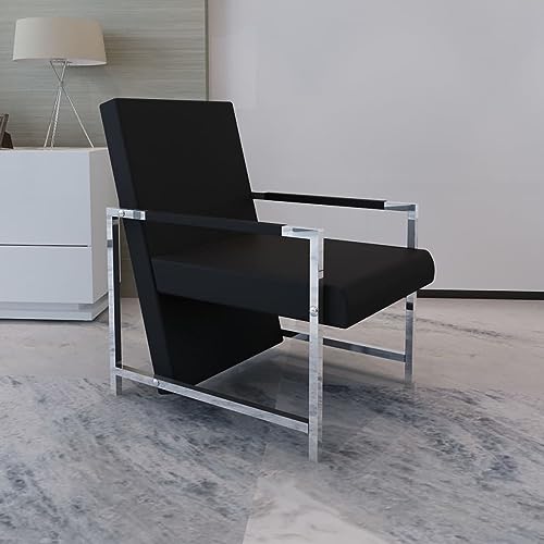 Sufrk Sillón con Patas cromadas y Cuero Artificial Negro Butacas PequeñAs para Habitacion