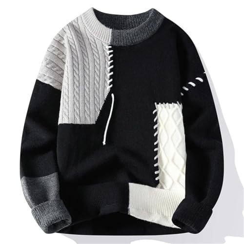Men's Pullover Sweaters Long Sleeve O-Neck Patchwork Casual Warm Knit Sweater3
