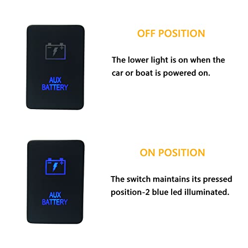Image of Blue AUX Battery Push Button Switch for Toyota Vehicle Toyota FJ Cruiser Prado Landcruiser RVA4 Highlander 3Amp 12V Led Illuminated ON-Off SPST Button Switch with Wiring Connector