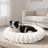Vhen When Warming Faux Rabbit Fur Pet Beds – Luxurious Donut Dog & Cat Bed, Anti-Anxiety Calming Cuddler Bed for Small Medim Dogs, Washable Round Puppy Kitten Beds, Non-Slip Bottom(31x31x8, White)