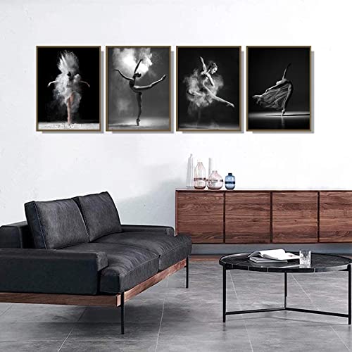 Image of NCYEL Black and white ballet wall art dancer poster beautiful girl bedroom elegant dance classroom bathroom dormitory decoration poster 12 inchx16 x4pcs