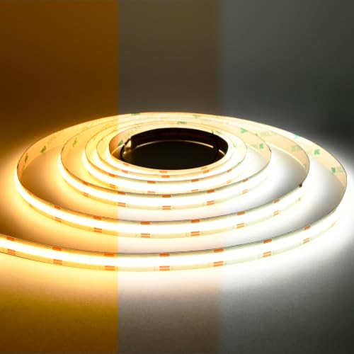 Image of FCOB COB CCT LED Strip Light, 24V DC Tunable White 2700K-6500K, 608LEDs /m Dotless LED Tape, CRI90+ Dimmable, UL Listed, 16.4FT for Bedroom Kitchen Indoor Decor (No Adapter or Controller)