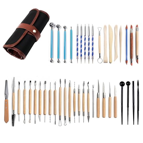 S & E TEACHER'S EDITION 43 Pcs Pottery & Clay Sculpting Tools, Double Sided Ceramic Clay Carving Tool Set with Carrying Case Bag, Pottery Modeling Smoothing