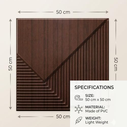 Image of Kayra Decor 3D PVC Wall Panels for Bedroom & Living Room | Plaina Design | Walnut Wood Color | 19.7 x 19.7 Inch | Pack of 12 | 32.28 Sq Ft